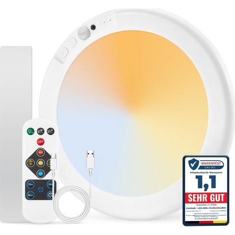 Led Akku Deckenleuchte Badezimmer mit Bewegungsmelder, Aufladbare Batteriebetriebene Lampe Keller Ohne Stromanschluss, Kabellose Deckenlampen mit Fernbedienung für Garage Flur, Rund 1 Stück (1/5)