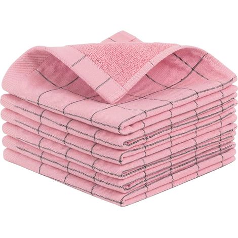 Torchons de cuisine en coton éponge, très absorbants et à séchage rapide - Idéaux pour la cuisine et le nettoyage, lot de 6, 33 x 33 cm, rose