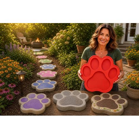 Moule à marches décoratives réutilisable pour jardin, grands moules en silicone de 4,8 m (15,7 pi), décoration de jardin et d'allée à faire soi-même, empreintes de pattes en plâtre ciment en forme de (1/5)