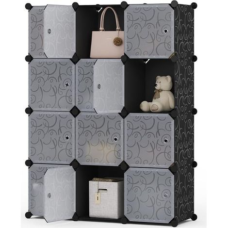 Étagère de Rangement, Armoire Plastique, 12 Cubes de 30×30cm avec Porte, pour Chaussures Jouets, Convient pour Couloir Salon, 94x32×125cm (1/5)