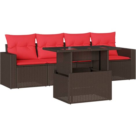 Maison Exclusive - Set Divani da Giardino 5 pz con Cuscini Marrone in Polyrattan