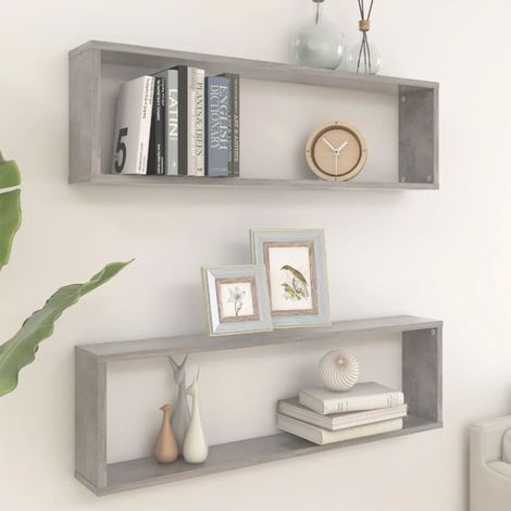 Lot de 2 Étagères cube murales Étagères Flottantes Gris béton 100x15x30 cm Aggloméré vidaXL (1/5)
