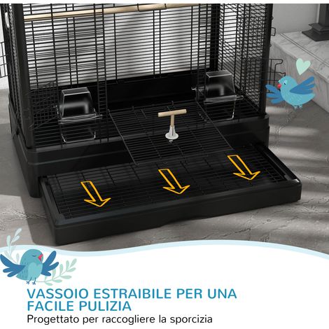 Cage à oiseaux avec plateau amovible et perchoirs. volière pour perroquet. 61 x 36.5 x 98 cm. noire (1/5)