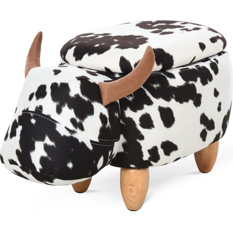 Taburete otomano con almacenamiento diseño vaca 62 x 35 x 36 cm en tela negra y blanca HOMVRA (1/5)