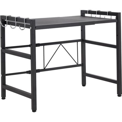 1 Étagère de four micro-ondes extensible, 2 niveaux, avec crochets, ajustable 40-64 cm, blanc (1/3)
