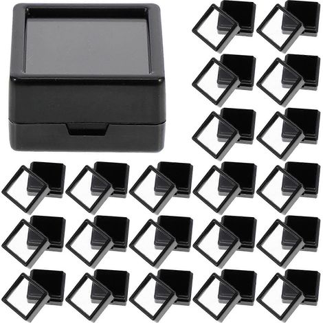 Boîte à bijoux avec couvercle, présentoir pour pierres précieuses, compatible avec le rangement, lot de 24 pièces, noir (1/5)