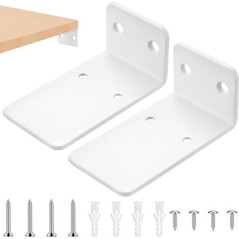 2 Pièces Equerre Etagere Murale, 90mm Support Etagere Murale Triangle, Supports d'étagères Flottants a L, Equerre Metal Blanc, Support étagère Murale Fixation Etagere Invisible pour Étagères (1/5)
