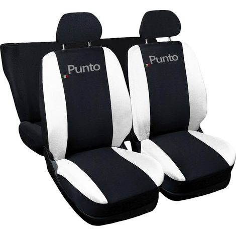Lupex shop - Coprisedili Auto Compatibili per Punto, Made In Italy, anteriori e posteriori con copri poggiatesta incluso, tessuto poliestere, colore - Nero\Bianco