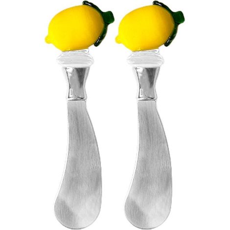 Lot de 2 Couteaux à Tartiner Motif Citron Tartineurs en Acier Inoxydable Jaune et Argenté - PANGIVO (1/2)