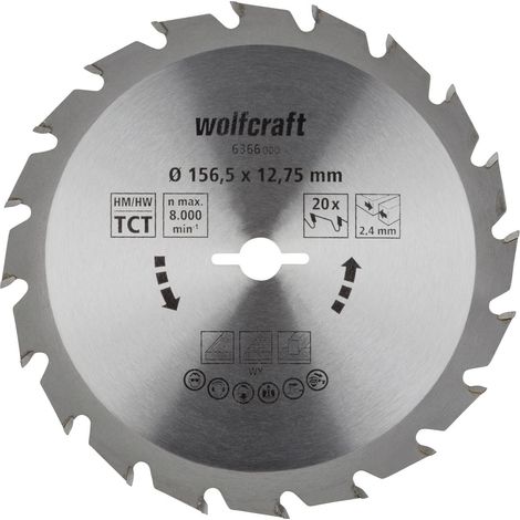 Wolfcraft Kreissägeblatt Ø 156,5 mm Bohrung Ø 12,75 mm 20 Zähne Kreissägeblatt