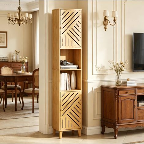 Mobile bagno angolare alto, vani aperti e porte decorate, naturale OKMYHOME (1/5)