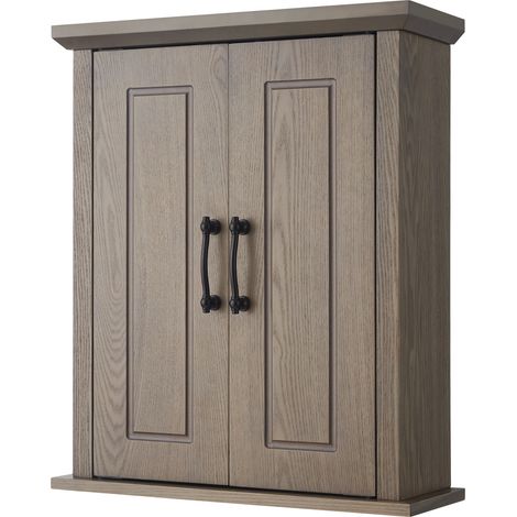 Teamson Home Russell Armadietto dei medicinali da parete in legno per bagno, 17,8 cm x 50,8 cm 61,2 cm, ante doppie, rovere sale, EHF-F0014 (1/5)