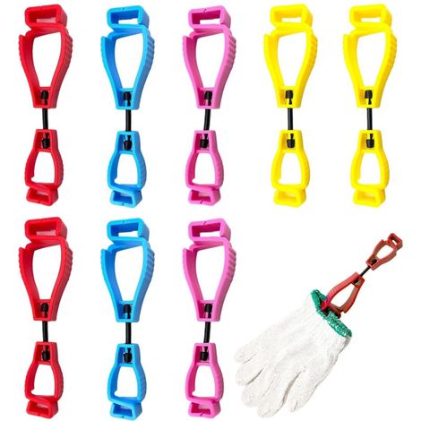 Lot de 8 pinces à gants (12,5 x 3,3 x 1,8 cm) en plastique portable, pour chapeaux, gants et accessoires de randonnée. Rangement individuel pour gants.