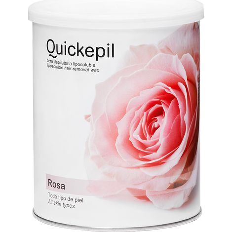 Cera depilatoria Quickepil color rosa, lata de 800 ml.