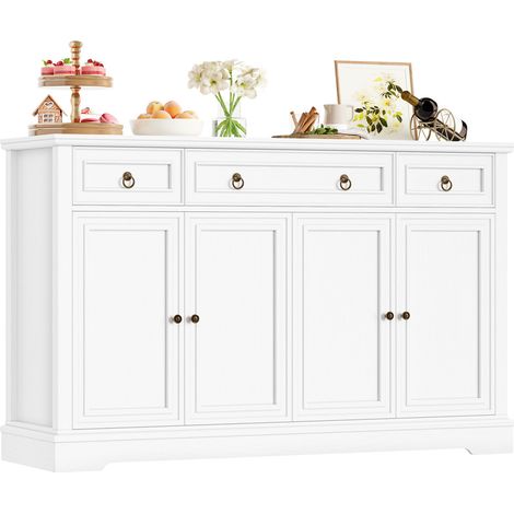 Sideboard 134×40×87 cm Küchenschrank Buffetschrank Kommode Aufbewahrungsschrank 3 Schubladen 4 Türen Wohnzimmer Küche Mehrzweckschrank Wohnzimmerschrank Weiß