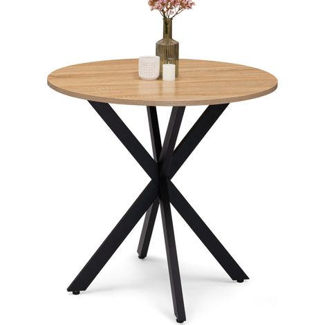 Idmarket – Table de salle à manger ronde 80 cm – 4 personnes – Pied araignée en métal noir – Plateau bois MDF – Style industriel moderne (1/5)