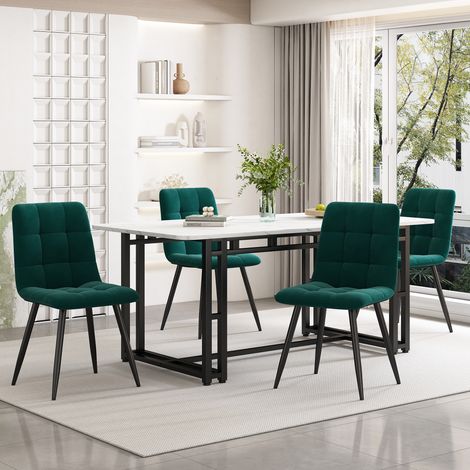 table repas 4 chaises set ensemble 140 cm velours vert OKMYHOME (1/5)