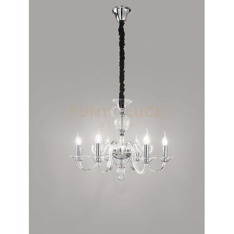 BOUGIE Sospensione 6 luci in metallo e vetro trasparente attacco E14 d.68cm