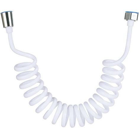Flexible de douche,Tuyau de douche en mousse avec bouchon en cuivre, tuyau à ressort télescopique, flexible rétractable pour douchette, WC et bidet(3M Blanc) (1/5)