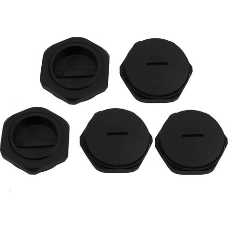 5pc PG29 Nylon Filetage mâle Presse-étoupe Cap Rond Visser Couverture Noir (1/3)