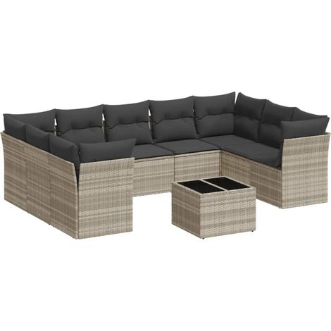 Maison Exclusive - Set Divano Giardino 10 pz con Cuscini Grigio Chiaro Polyrattan (1/3)