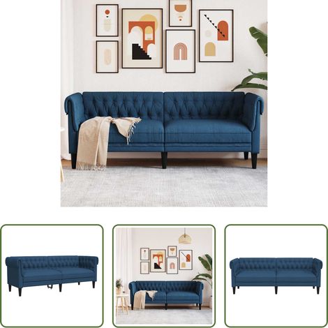 vidaXL Sofá Chesterfield de 3 plazas tela azul (1/5)