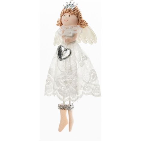 ARPIMEX Angioletto Natale Stoffa 19 Cm con Cuore Bianco