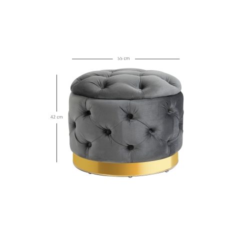 Tabouret vintage, tabouret d'assise, banc coffre, repose-pieds avec rangement, tabouret rembourré, métal, mousse, gris anthracite, 55 x 55 x 42 cm (1/5)