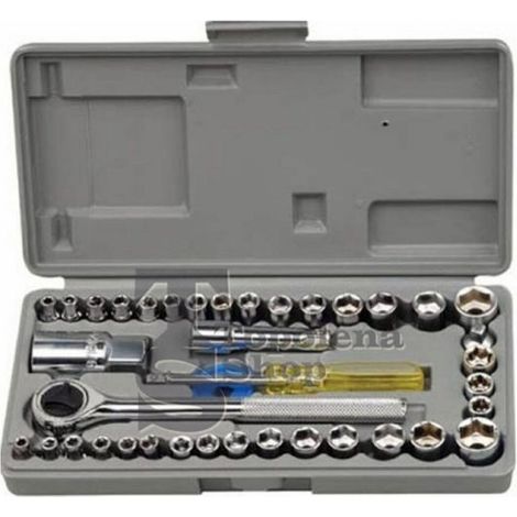 KIT SET CHIAVI A BUSSOLA CON CRICCHETTO 40 PEZZI GIRAVITE VALIGETTA IN PLASTICA
