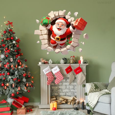 Effetto 3D di rottura del muro, Babbo Natale sfonda il muro, adesivo murale autoadesivo, decorazione per la casa (3060 cm2 pezzi) (1/2)