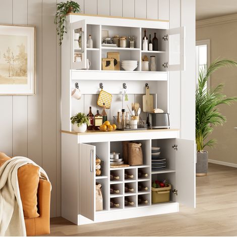 Buffet de cuisine 106x39x175 cm portes vitrées OKMYHOME (1/5)
