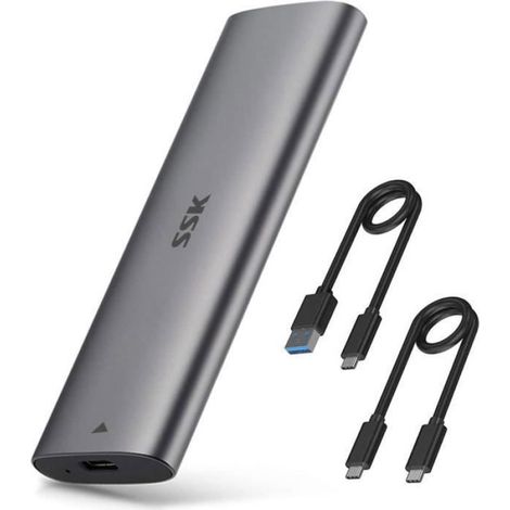 SSK Boîtier en Aluminium M.2 vers USB NVMe SATA SSD, sans Outil USB 3.2 Gen 2 10 Gbit/s NVMe PCI-E 6 Gbit/s SATA M-Key/B+M Key (1/4)