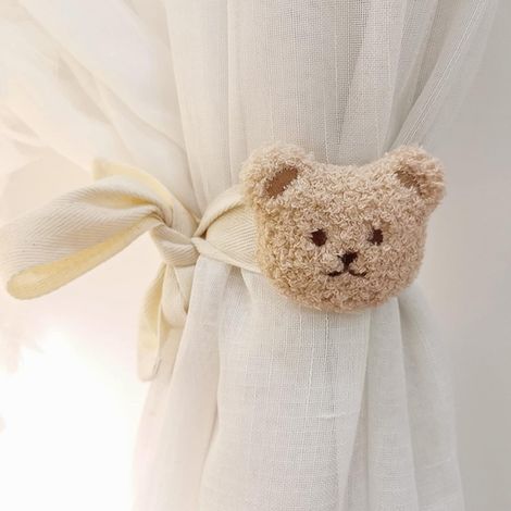 2 cuerdas para sujetar cortinas, con estampado de cabeza de oso, ideales para la habitación del bebé (oso color té con leche). (1/5)