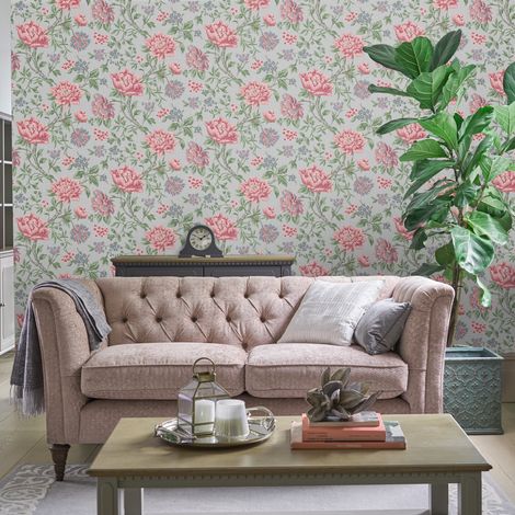 Papier peint intissé Laura Ashley Fleurs Tapestry Floral Slate Grey 1005 x 52cm Gris, rose