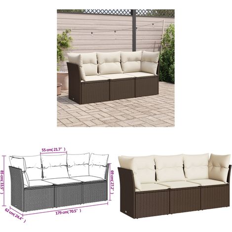 Salon de jardin avec coussins 3 pcs marron résine tressée - Salon De Jardin - Mobilier De Jardin - Salon Extérieur - Ensemble De Canapés - Résine Tressée - Home & Living (1/3)