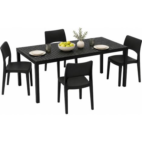 Ensemble Salon Extérieur Masisa, Salon de Jardin 4 Places, Table Extensible Made in Italy, Finition Lattes, Noir Anthracite (1/5)