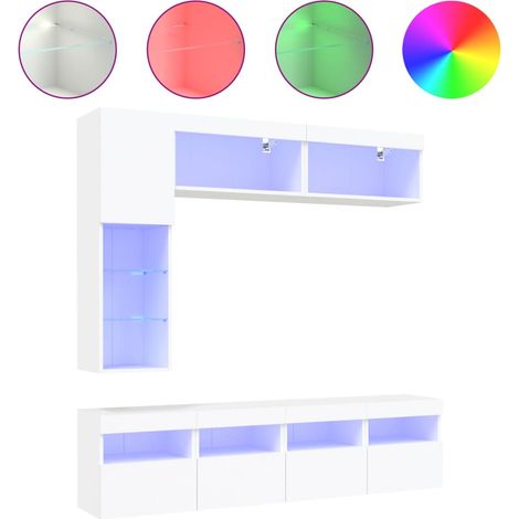 Maison Exclusive - 7-tlg. TV-Wohnwand mit LED-Leuchten Weiß