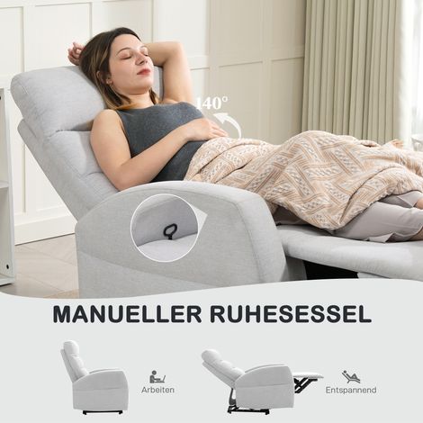 Fauteuil relax inclinable réglable avec repose-jambes, siège capitonné design, gris clair (1/4)
