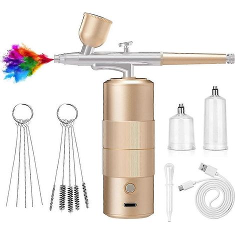 Kit aérographe avec compresseur, ensemble d'aérographes haute pression avec buse de 0,3 mm pour ongles, maquillage, doré (1/4)