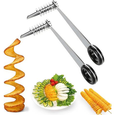 2 Stück Spiral-Kartoffelschneider, Spiral-Kartoffeldreher, manueller Kartoffelspiralschneider aus Edelstahl, zum kreativen Verdrehen von Obst und Gemüse: Karotten, Zucchini, Gurken