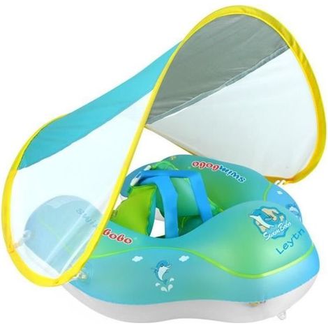 (Bleu, vert et jaune)Bouée Bébé gonflable avec parasol PVC - Bleu - Siège De Piscine - 6-36 Mois (1/4)