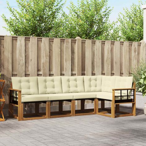 Outdoor-Sofagarnitur mit Kissen 5 pcs Natur und Creme (1/5)