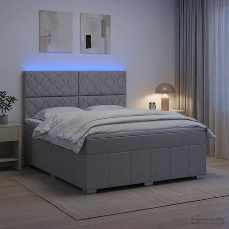 vidaXL Lit boxspring LED avec matelas Gris clair 140 x 190 cm Tissu (1/5)