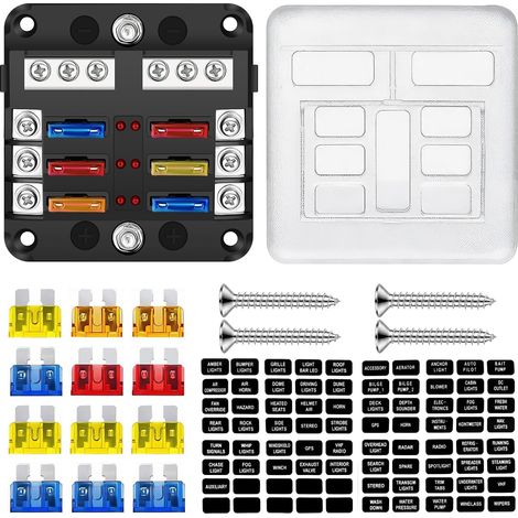6 Voies Boîte à Fusibles, Blocs Fusible Lame Porte Fusible Voiture Boîte avec LED Indicateur avec Bus Négatif pour 12V/24V Voiture Automobile Bateau Marine Camion SUV (1/5)