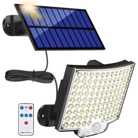 1 Lampe solaire extérieur, Détecteur de mouvement, 106 LED, IP65 étanche, Angle 120°, Câble 5m, Jardin (1/4)