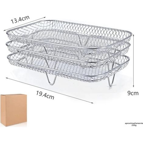 (3 pièces rectangulaires) Grille en acier inoxydable pour friteuse à air chaud, grille de cuisson au four, grille de déshydratation, grille pour cuiseur vapeur (1/5)