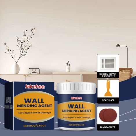 Kit de réparation murale pour murs qui s'écaillent, fissures et trous de clous - 100 g + grattoir 1 + kit de réparation de moustiquaire 2 + papier de verre rond 2 (1/5)