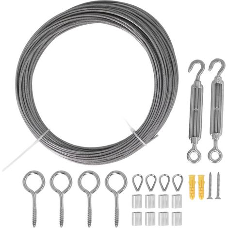 Ensemble de Câbles en Acier Inoxydable Anti-Rouille, Kit de Railing PVC pour Rideaux, Tentes et Plantes