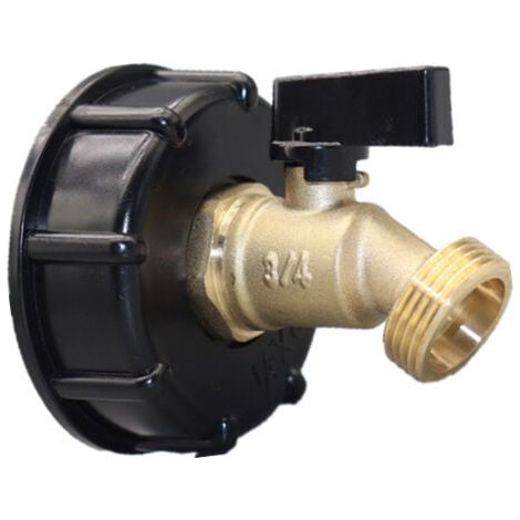Adaptateur IBC 1000 l Adaptateur de réservoir IBC Adaptateur de réservoir S60X6 pour robinet de jardin en laiton (fil épais S606, poignée papillon noire, fil extérieur d'exportation) (1/5)