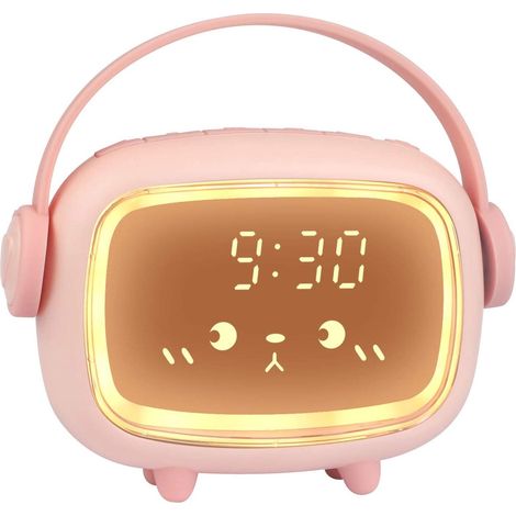 Réveil numérique enfant fille garçon, réveil mignon 2 alarmes volume musical réglable 6 niveaux luminosité écran 3 modes minuterie veilleuse rose (1/5)